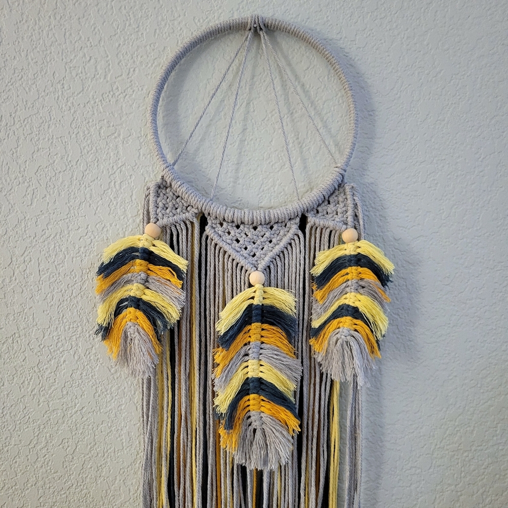 handmade boho feather macrame dreamcatcher wall art hanging decor wreath on hoop